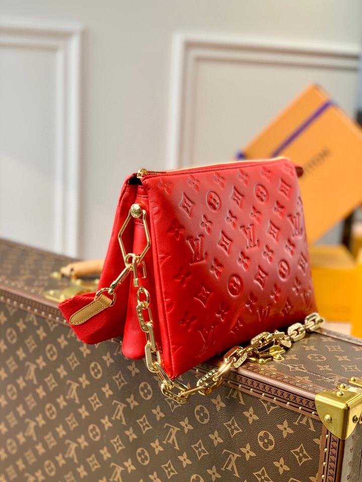 {Style No: 68SZI14L} COUSSIN PM 27 RED MONOGRAM EMBOSSED PUFFY LAMBSKIN - Image 2