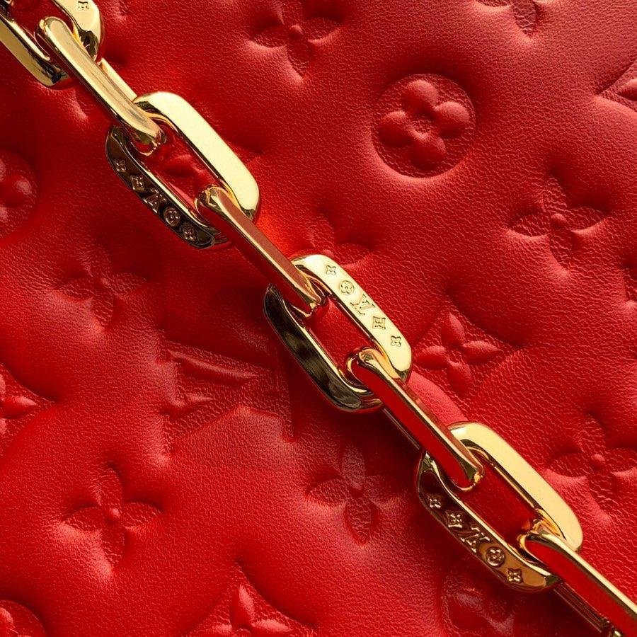 {Style No: 68SZI14L} COUSSIN PM 27 RED MONOGRAM EMBOSSED PUFFY LAMBSKIN - Image 4