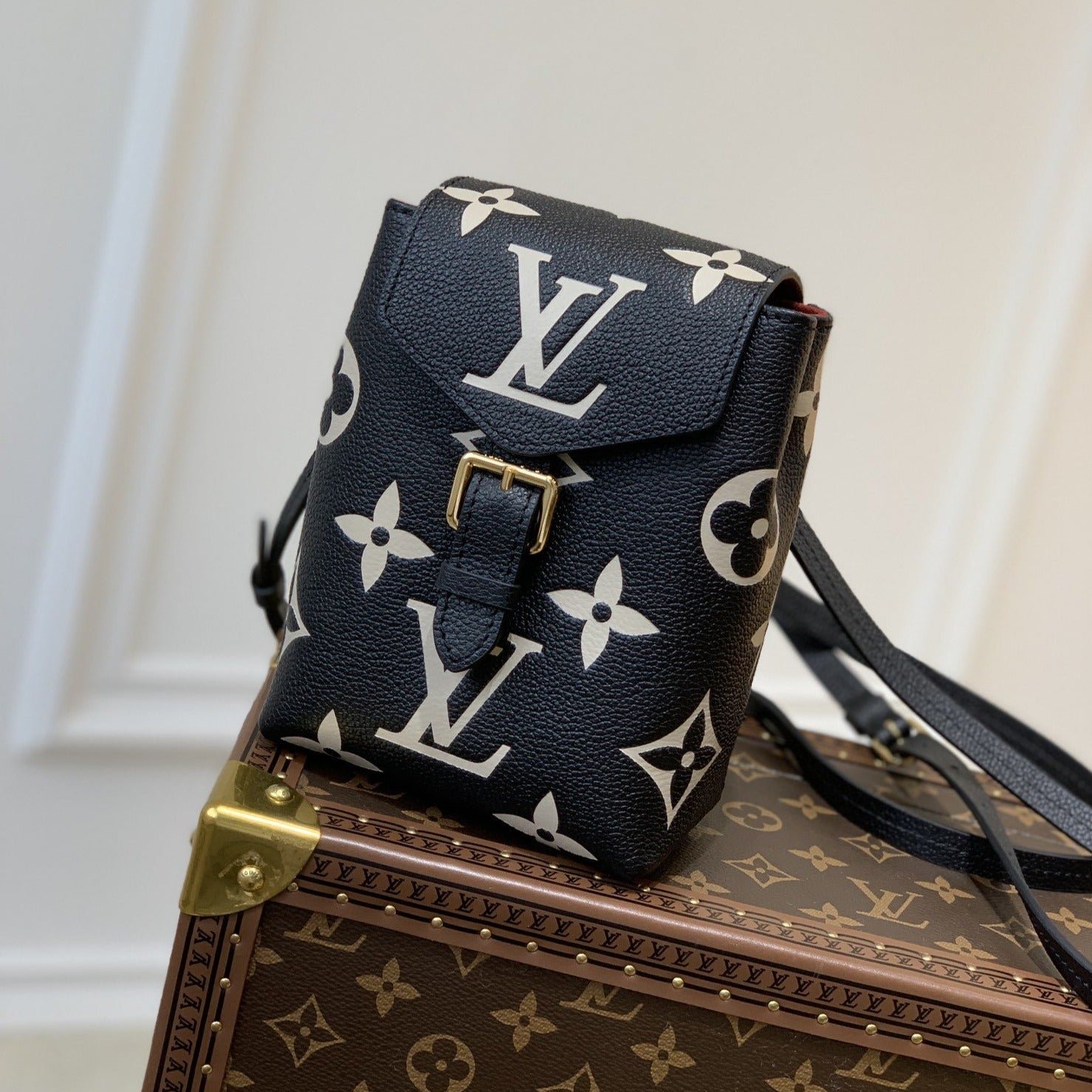 {Style No: J3QGG6YA} TINI BACKPACK BLACK BEIGE MONOGRAM CANVAS