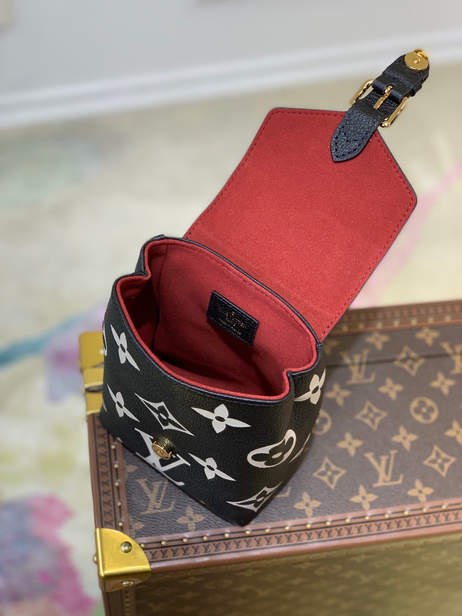 {Style No: J3QGG6YA} TINI BACKPACK BLACK BEIGE MONOGRAM CANVAS - Image 6