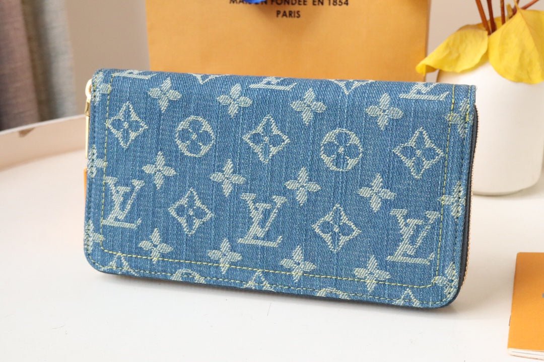 {Style No: 6QEAM2L3} LV MONOGRAM DENIM LEATHER 19CM LONG WALLET - Image 3