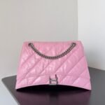 {Style No: PP6WMDPA} CRUSH CHAINED BAG 32 IN PINK QUILTED CRUSHED CALFSKIN SILVER HARDWARE