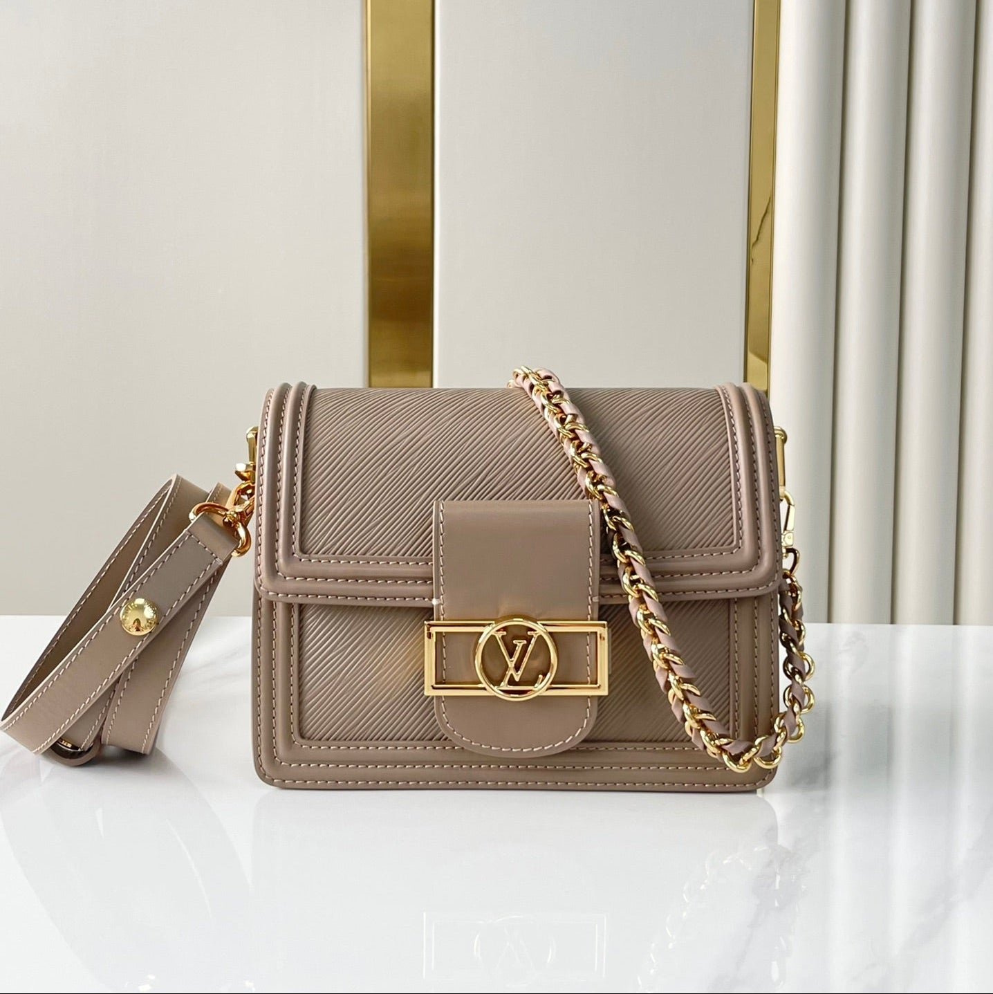 {Style No: CF935EO9} DAUPHINE MINI 20 IN MEDIUM BROWN EPI GRAINED CALFSKIN GOLD HARDWARE