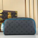 {Style No: 5L3YBCK2} DOPP KIT 28 IN GUN METAL MONOGRAM ECLIPSE CANVAS AND TURQUOISE CALFSKIN TRIM