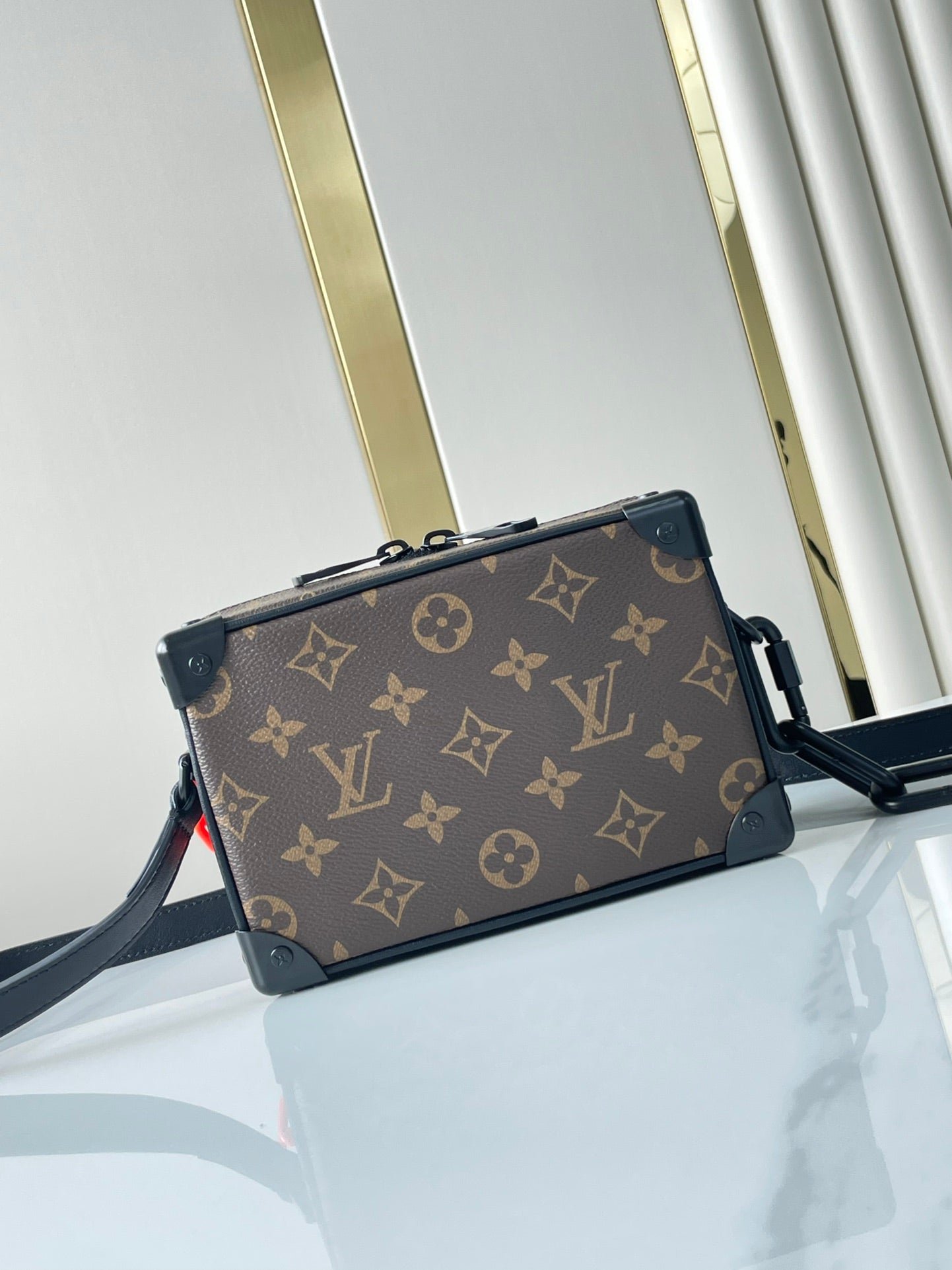 {Style No: U3T2YISU} MINI SOFT TRUNK 18 IN BROWN MONOGRAM CANVAS RED ORANGE CHAIN - Image 2