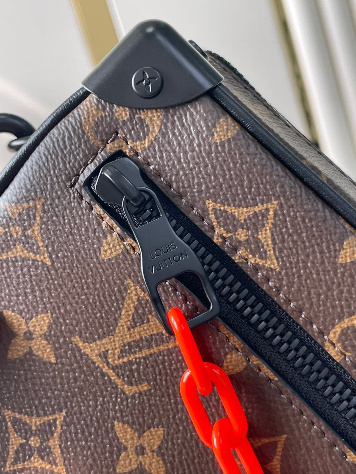 {Style No: U3T2YISU} MINI SOFT TRUNK 18 IN BROWN MONOGRAM CANVAS RED ORANGE CHAIN - Image 6