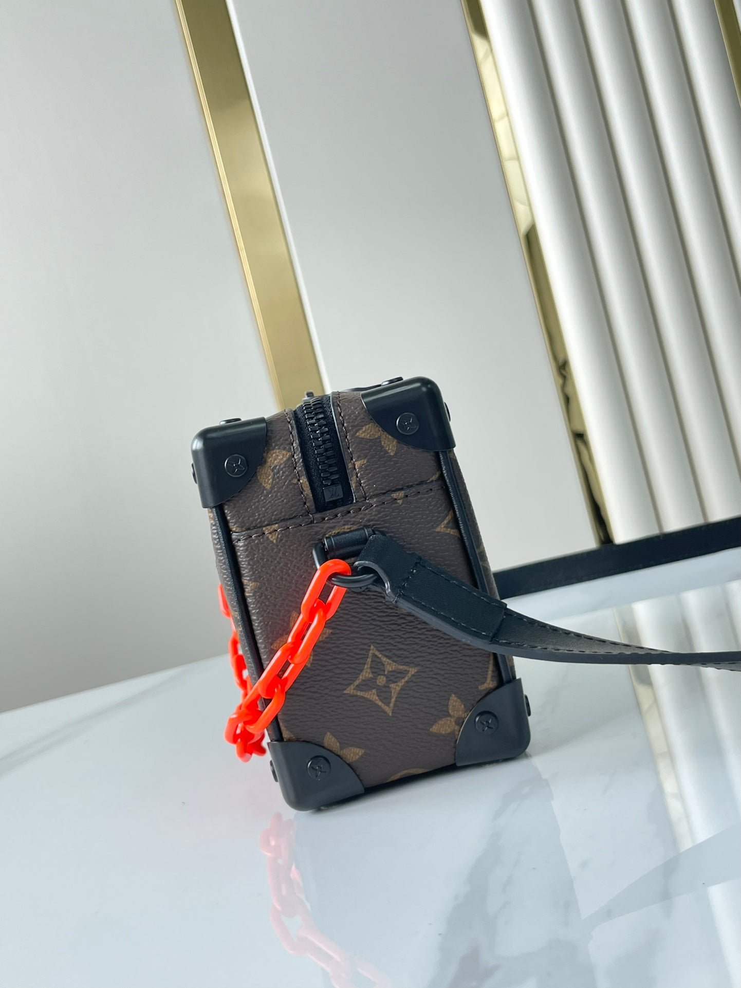 {Style No: U3T2YISU} MINI SOFT TRUNK 18 IN BROWN MONOGRAM CANVAS RED ORANGE CHAIN - Image 7