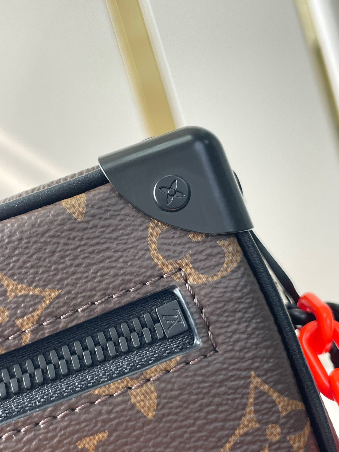 {Style No: U3T2YISU} MINI SOFT TRUNK 18 IN BROWN MONOGRAM CANVAS RED ORANGE CHAIN - Image 9