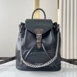 {Style No: 55VBI21T} MONTSOURIS VIBE PM BACKPACK 30 IN BLACK LAMBSKIN SILVER CHAIN