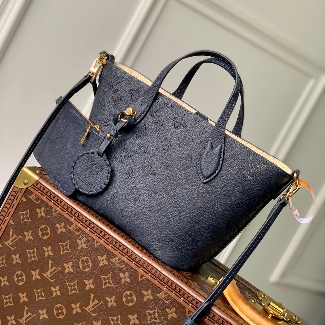 {Style No: GT912D4F} BLOSSOM PM 20 IN DARK BLUE MONOGRAM PERFORATED CALFSKIN
