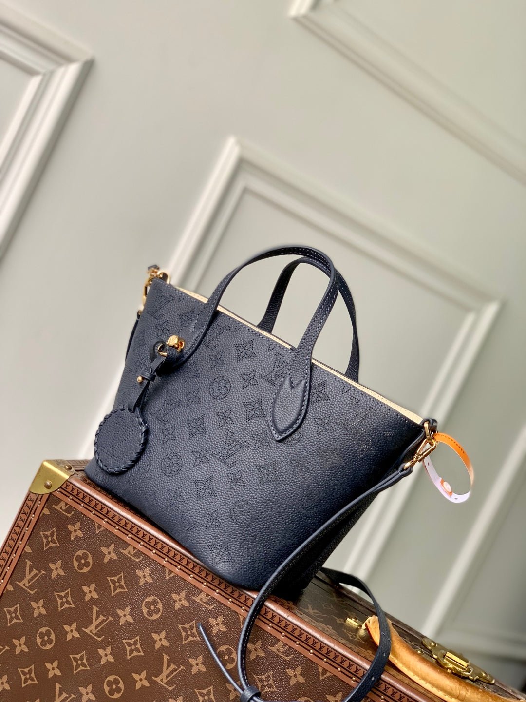 {Style No: GT912D4F} BLOSSOM PM 20 IN DARK BLUE MONOGRAM PERFORATED CALFSKIN - Image 2