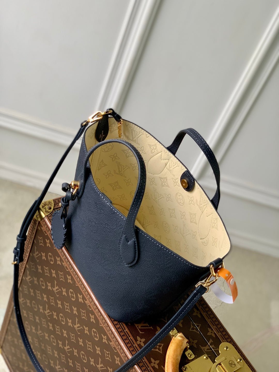 {Style No: GT912D4F} BLOSSOM PM 20 IN DARK BLUE MONOGRAM PERFORATED CALFSKIN - Image 4