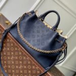 {Style No: 7P3ZCNED} BELLA TOTE 32 IN DARK BLUE MONOGRAM PERFORATED CALFSKIN GOLD HARDWARE