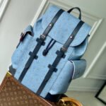 {Style No: HDEWU4YX} CHRISTOPHER MM BACKPACK 44 IN SKY BLUE MONOGRAM HERITAGE CANVAS BLACK CALFSKIN