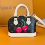 {Style No: TZCKEYU3} LV 25S NANO ALMA 18 IN DARK BROWN CANVAS MONOGRAM CHERRY PRINT GOLD HARDWARE