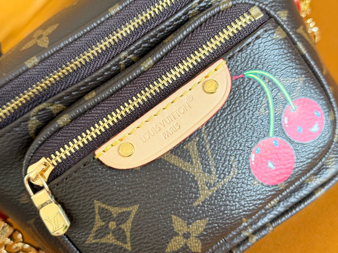 {Style No: DI5ZGY4Q} LV 25S MINI BUMBAG 17 IN BROWN CANVAS MONOGRAM CHERRY PRINT GOLD HARDWARE - Image 7