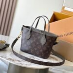 {Style No: QROEY473} NEVERFULL BANDOULIÈRE INSIDE OUT BB 24 IN BROWN MONOGRAM CANVAS AND GRAY CALFSKIN
