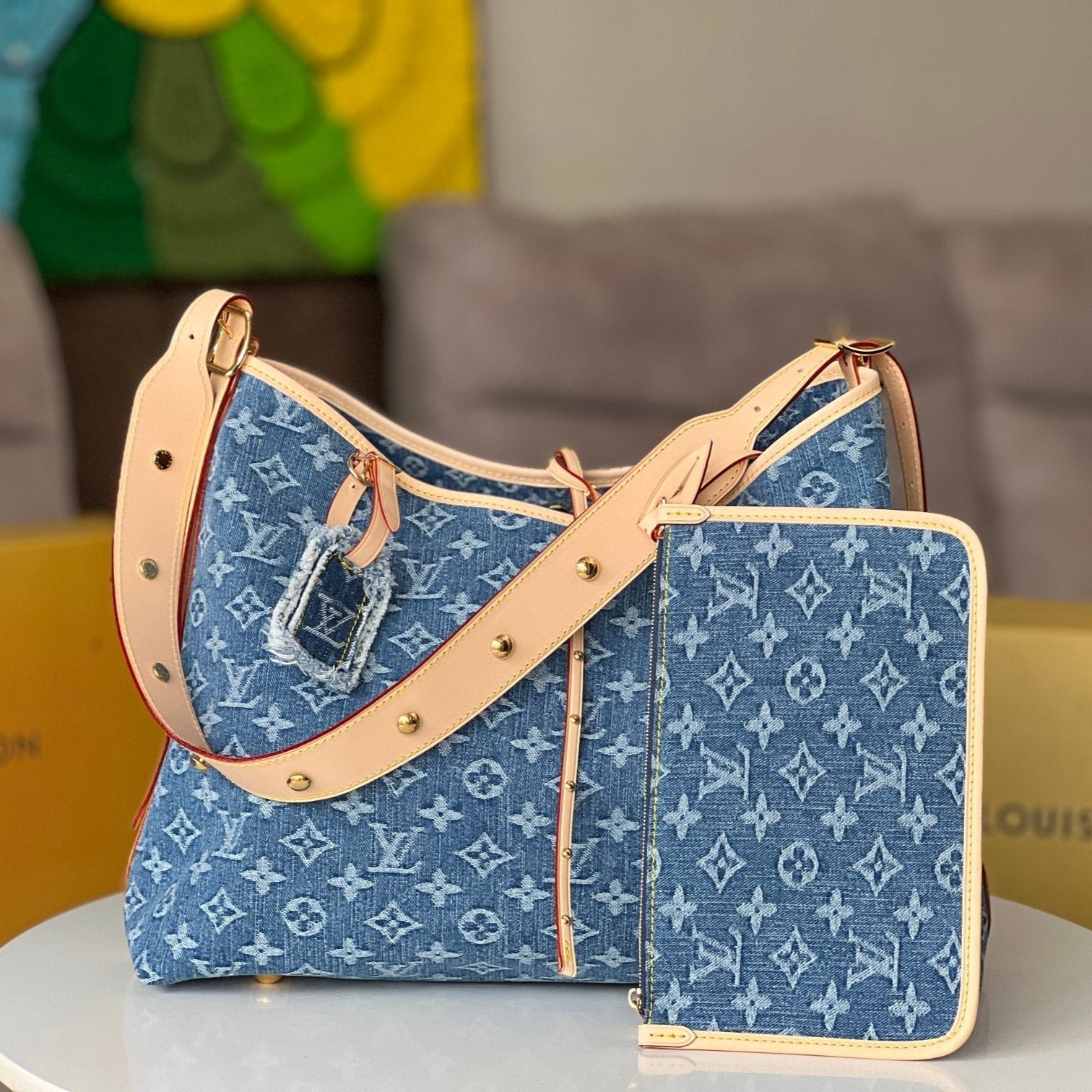 {Style No: AAICS6NV} LV 25S CARRYALL 39 IN BLUE DENIM MONOGRAM LEATHER TRIM
