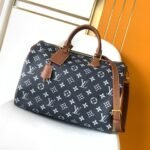 {Style No: 4T9PVCSD} LV 25S SPEEDY BANDOULIÈRE BAG 40 IN CHARCOAL BLUE CALFSKIN GOLD HARDWARE