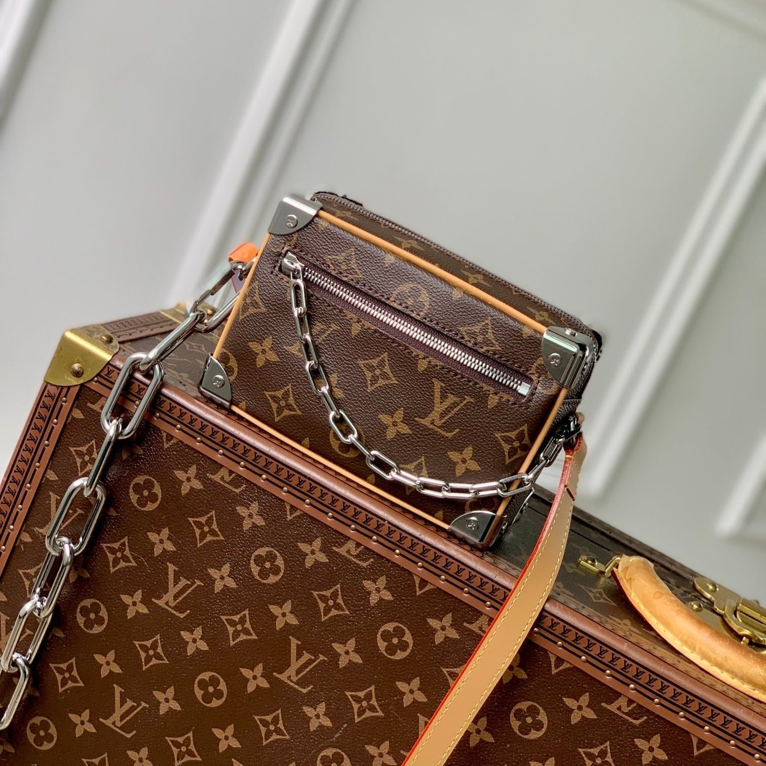 {Style No: A4ICRHIV} MINI SOFT TRUNK 18 IN BROWN MONOGRAM MACASSAR CANVAS