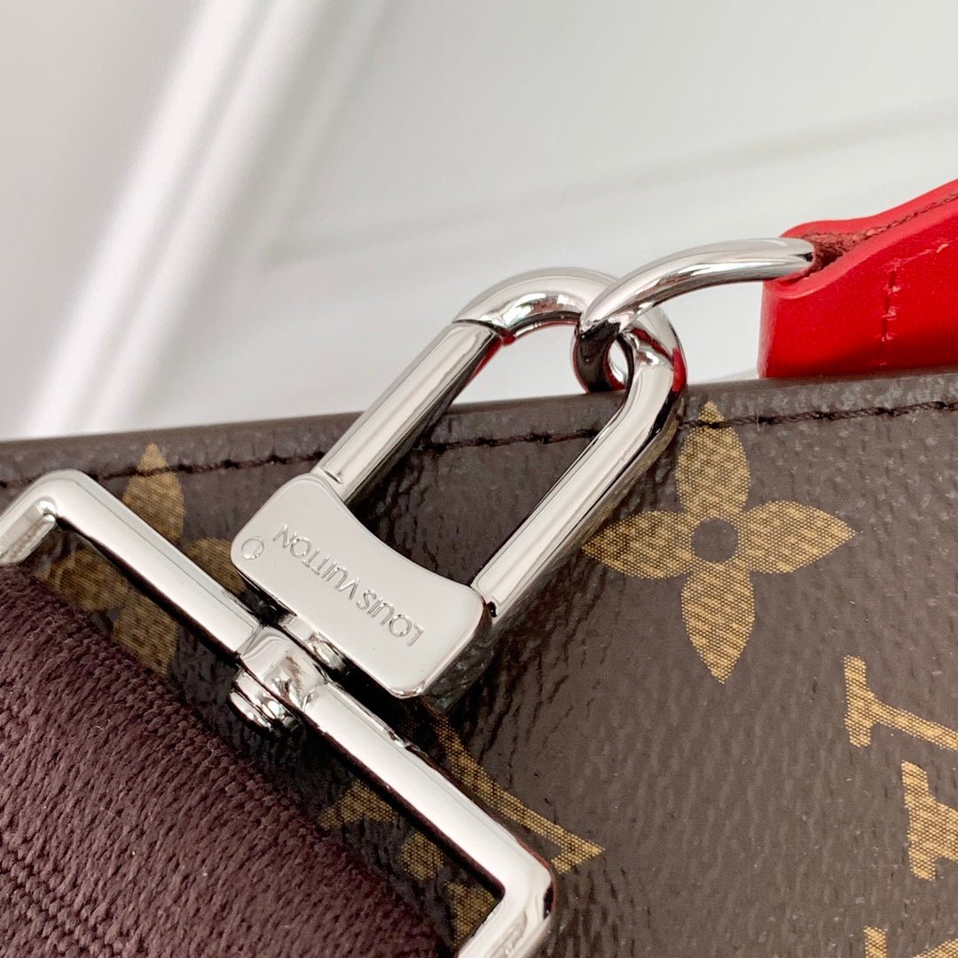 {Style No: ZOP1D1RC} GASTON WEARABLE WALLET 18 IN BROWN MONOGRAM CANVAS MIX RED CALFSKIN - Image 7