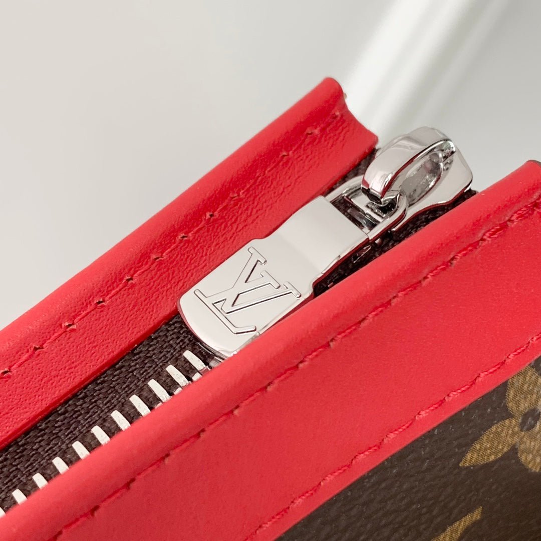 {Style No: ZOP1D1RC} GASTON WEARABLE WALLET 18 IN BROWN MONOGRAM CANVAS MIX RED CALFSKIN - Image 8