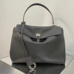 {Style No: GNPSOLEH} RODEO MEDIUM BAG 35 IN GREY SMOOTH CALFSKIN SILVER HARDWARE
