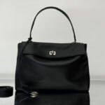 {Style No: 5116R9OG} RODEO MEDIUM BAG 35 IN BLACK SMOOTH CALFSKIN SILVER HARDWARE