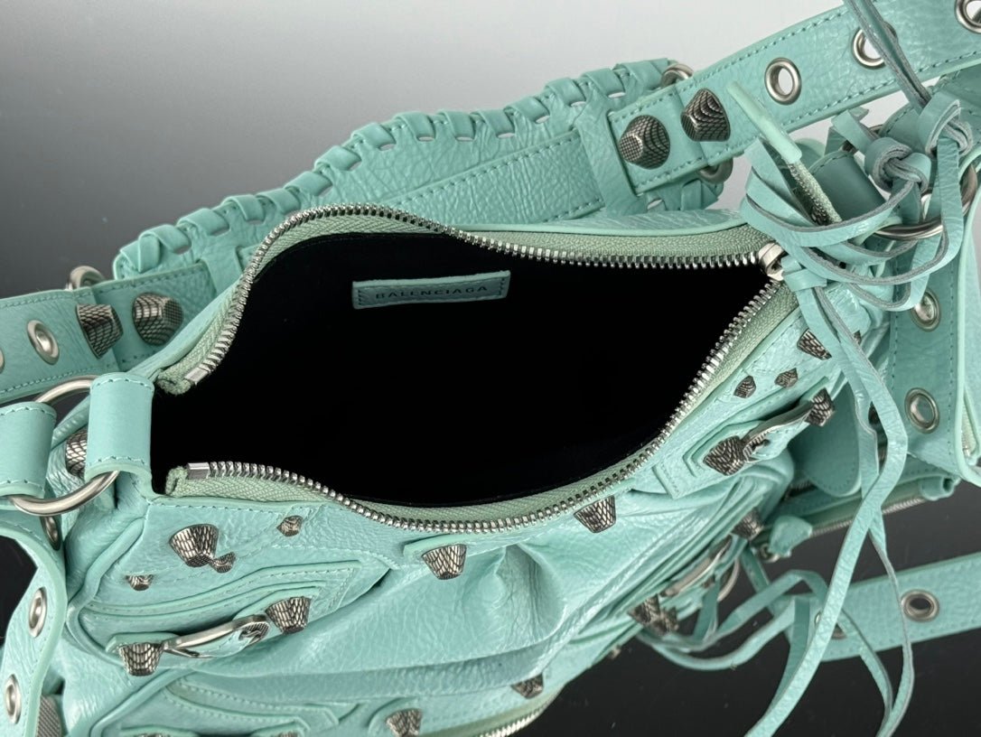 {Style No: SWPP4J22} LE CAGOLE SMALL SHOULDER BAG 26 WITH RHINESTONES IN MINT GREEN LAMBSKIN - Image 10