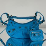 {Style No: ZRUCZNLL} LE CAGOLE SMALL SHOULDER BAG 26 WITH RHINESTONES IN DODPER BLUE LAMBSKIN