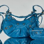{Style No: 8WTM62IM} LE CAGOLE SMALL SHOULDER BAG 26 WITH RHINESTONES IN DODPER BLUE CROCODILE EMBOSSED CALFSKIN