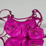 {Style No: HJHEB3HB} LE CAGOLE SMALL SHOULDER BAG 26 WITH RHINESTONES IN DEEP PINK CROCODILE EMBOSSED CALFSKIN