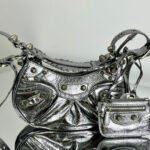 {Style No: STLKILSW} LE CAGOLE SMALL SHOULDER BAG 26 WITH RHINESTONES IN SILVER METALLIC ARENA LAMBSKIN