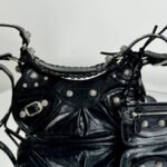 {Style No: RI68OTW6} LE CAGOLE SMALL SHOULDER BAG 26 WITH RHINESTONES IN BLACK ARENA LAMBSKIN SILVER HARDWARE