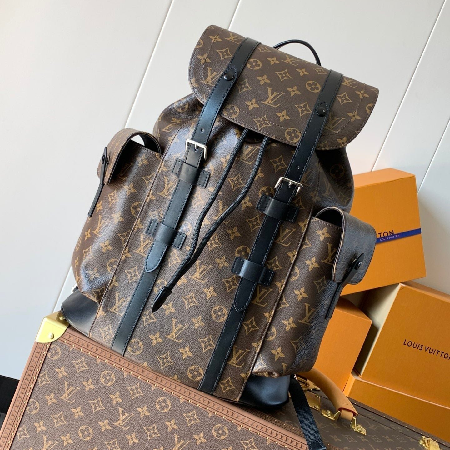 {Style No: PLCAL287} CHRISTOPHER MM BACKPACK 47 IN BROWN MONOGRAM CANVAS