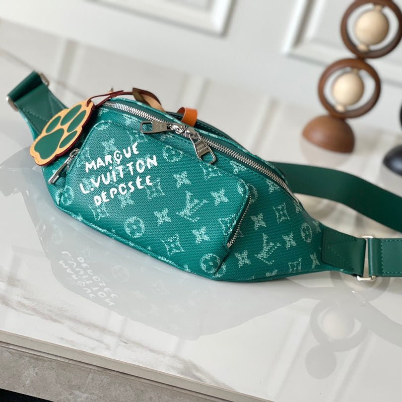 {Style No: 6QIF419A} RUSH BUMBAG 30 IN GREEN MONOGRAM HERITAGE CANVAS