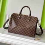 {Style No: 1Y1HYFMM} SPEEDY BANDOLIÈRE 30 IN DARK BROWN DAMIER EBENE CANVAS GOLD LOCK