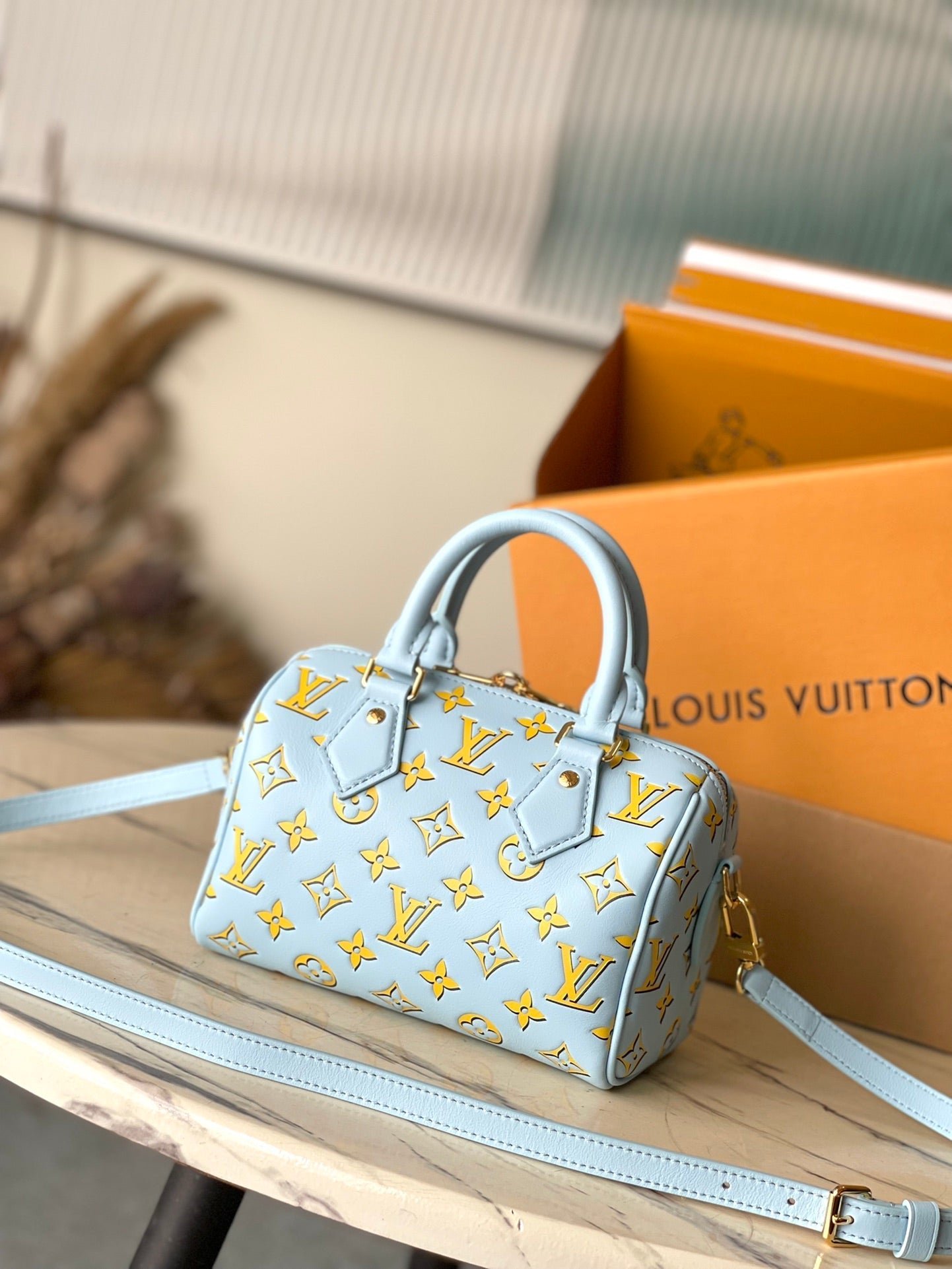 {Style No: YM4G1ZLH} SPEEDY BANDOULIÈRE 20 IN SKY YELLOW MONOGRAM CALFSKIN GOLD BUCKLE - Image 2