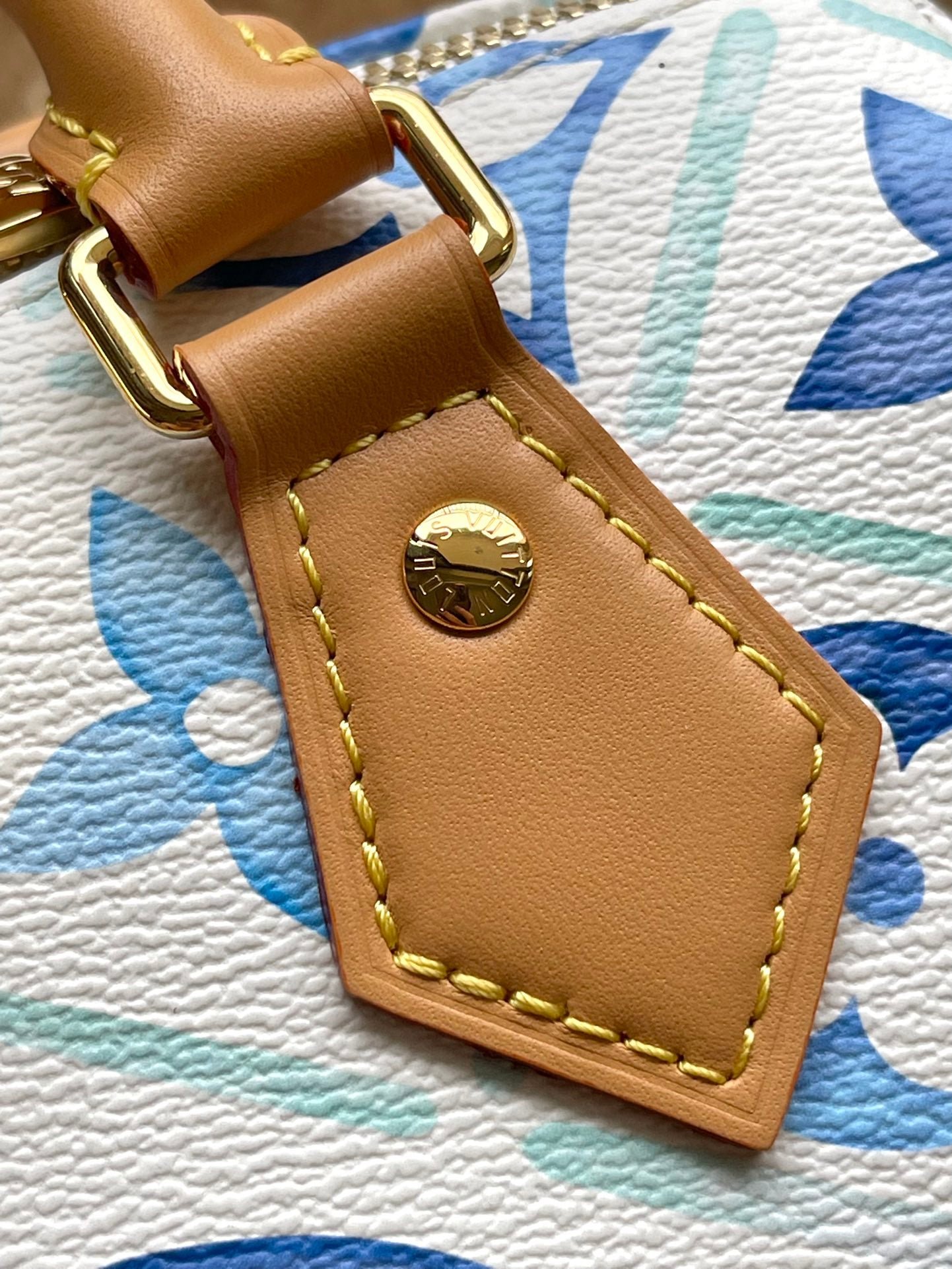 {Style No: BSAYH46T} SPEEDY BANDOULIÈRE 20 IN LAGOON BLUE MONOGRAM TILES CANVAS GOLD BUCKLE - Image 3
