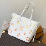 {Style No: 8BNPJ333} NEVERFULL MM TOTE BAG 32 IN WHITE MIX ORANGE CALFSKIN