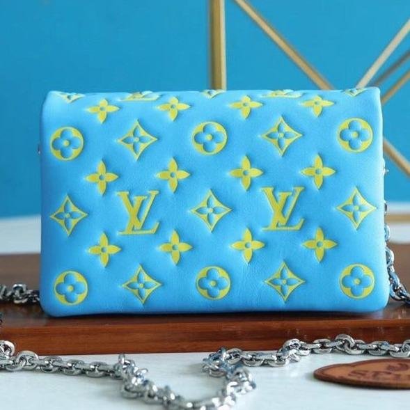 {Style No: GWVAM94Z} POCHETTE COUSSIN 20 MINT GREEN YELLOW MONOGRAM LAMBSKIN