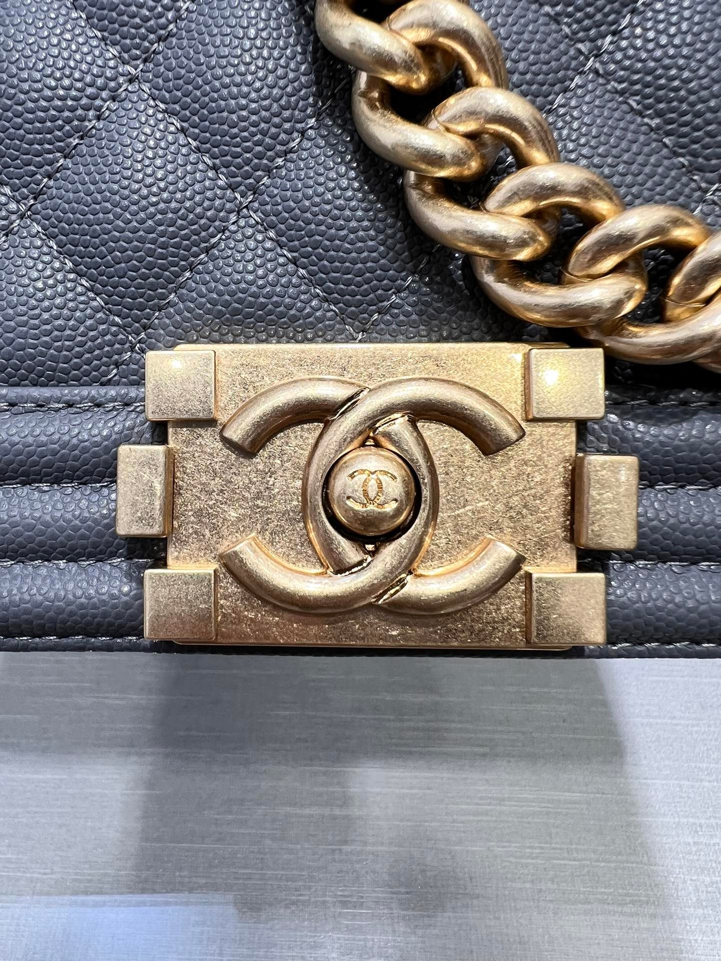 {Style No: S5MDA43A} BOY BAG MEDIUM 25 DARK GREY CAVIAR GOLD HARDWARE - Image 2