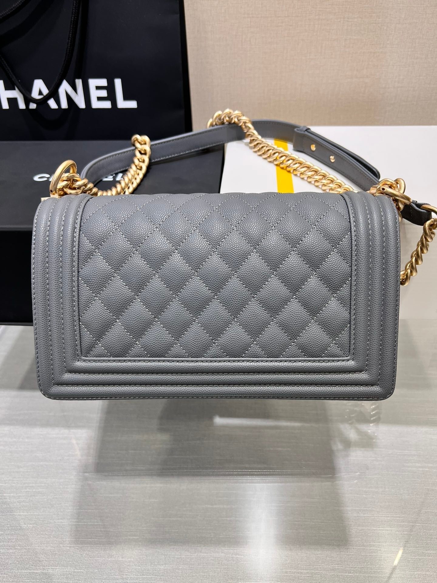 {Style No: S5MDA43A} BOY BAG MEDIUM 25 DARK GREY CAVIAR GOLD HARDWARE - Image 5