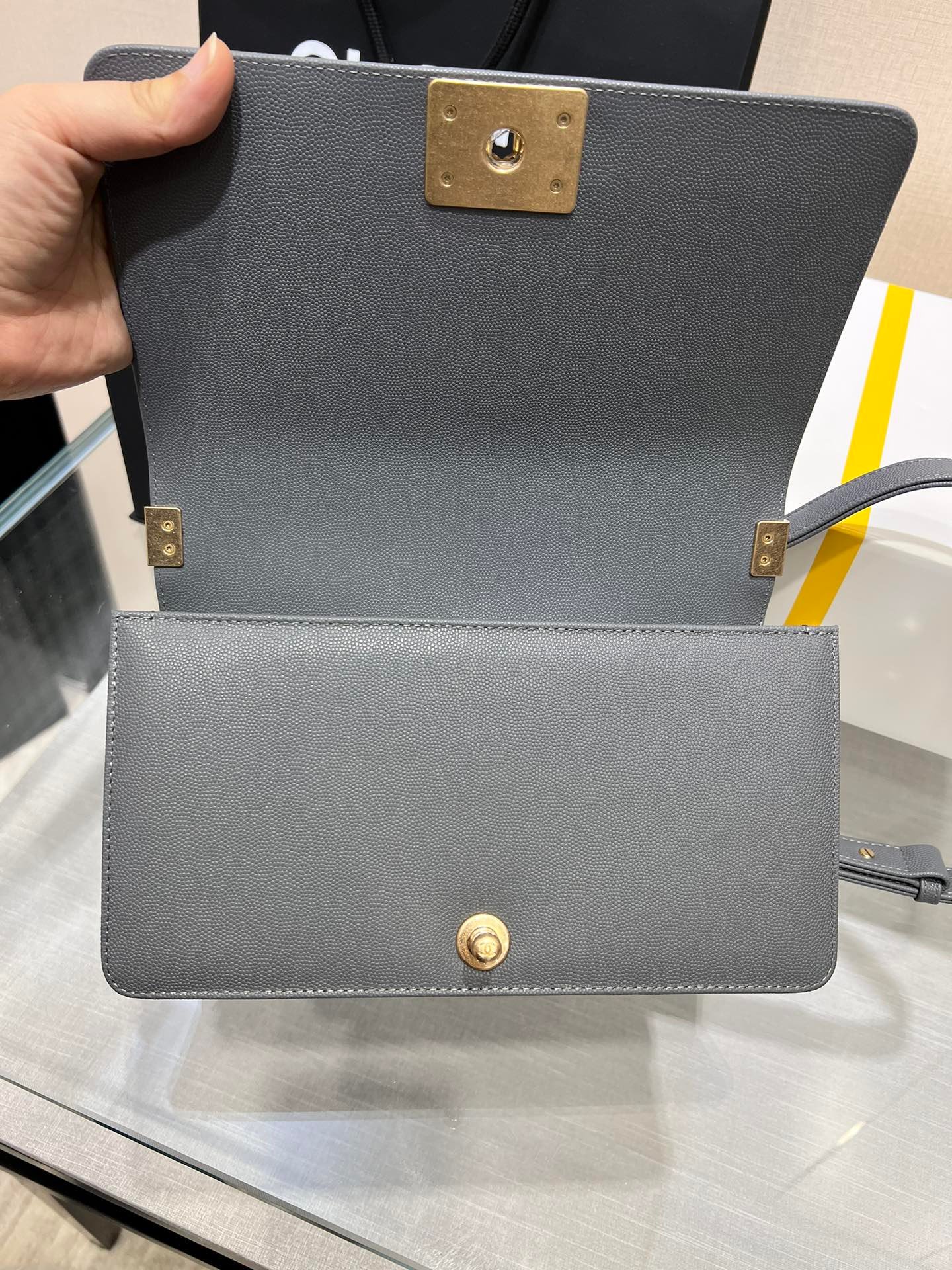 {Style No: S5MDA43A} BOY BAG MEDIUM 25 DARK GREY CAVIAR GOLD HARDWARE - Image 7