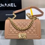 {Style No: PEB5OSMI} BOY BAG MEDIUM 25 BROWN CAVIAR GOLD HARDWARE