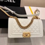 {Style No: KERSWITR} BOY BAG MEDIUM 25 WHITE CAVIAR GOLD HARDWARE