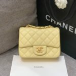 {Style No: YL3S4Z5I} MINI SQUARE FLAP BAG 17CM YELLOW LAMBSKIN GOLD HARDWARE