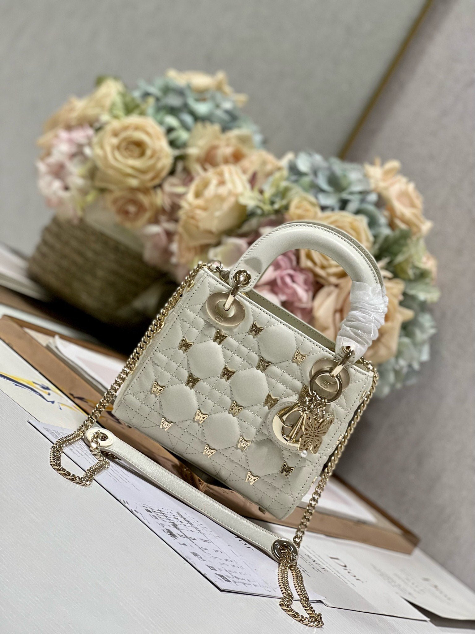 {Style No: 235F1TOS} MINI LADY 17 BUTTERFLY STUD WHITE LAMBSKIN - Image 2