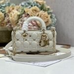 {Style No: 6U7NWBAG} SMALL LADY D-JOY 22 BUTTERFLY STUD WHITE LAMBSKIN