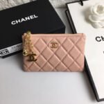 {Style No: KTXO6MG2} CC CLASSIC SMALL ZIPPED POUCH 15 PALE PINK CALFSKIN GOLD ICON